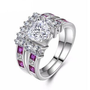 925 Silver Plated Beautiful Heart Shaped CZ Women Ring, MLNN1016